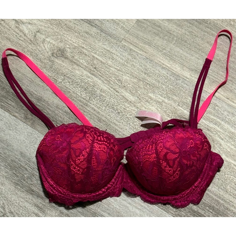 Victoria's Secret PINK Lace‎ Push Up Bra Raspberry Pink Strappy 34B